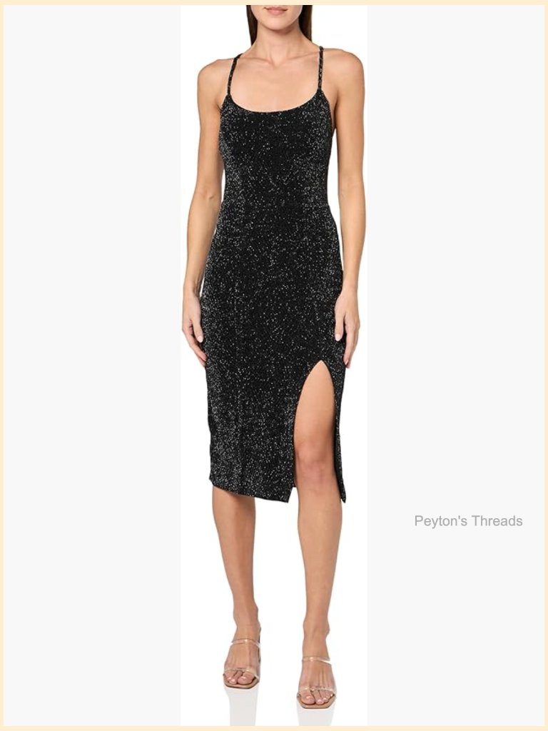 Sleeveless Glitter Knit Slip Bodycon Midi Dress With Lace Up Back